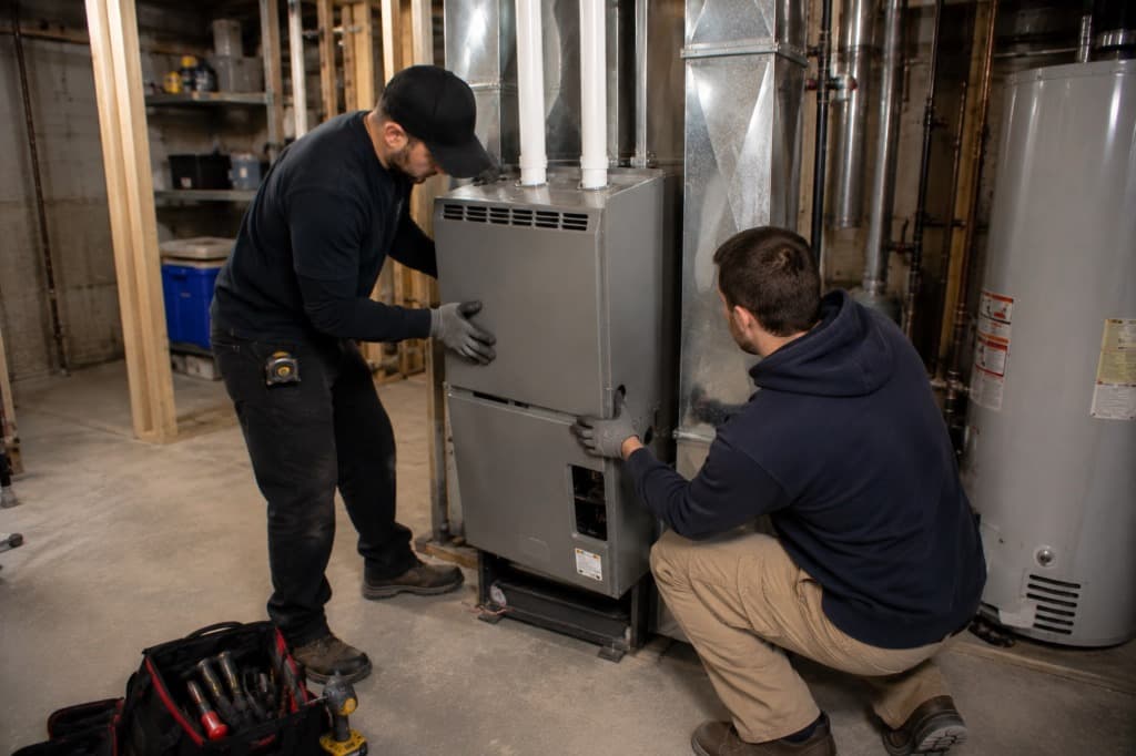 Furnace Replacement - Professional Texas HVAC Service Furnace Replacement technician inspecting gas heating system in Texas