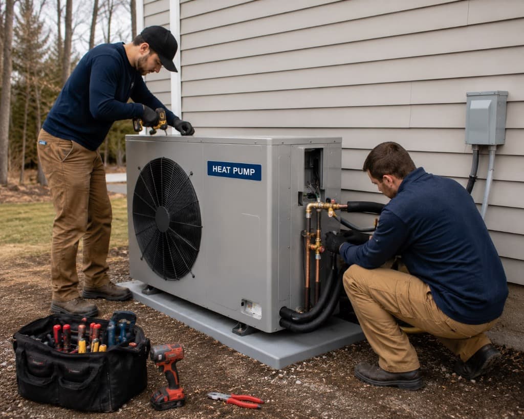Heat Pump Installation - Professional Texas HVAC Service Heat Pump Installation technician inspecting gas heating system in Texas